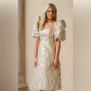 Antonio Melani × Nicola Bathie Claire Metallic Floral Jacquard Print Dress